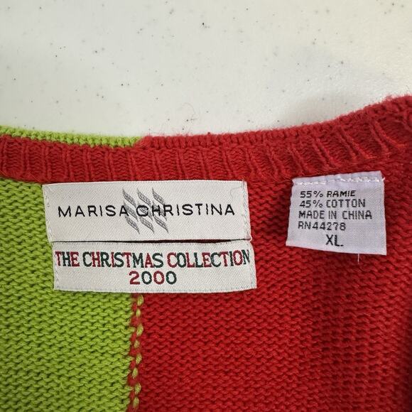 Marisa Christina Christmas Sweater 2000 Women's XL Winter Dolls Colorful Squares - Picture 6 of 11